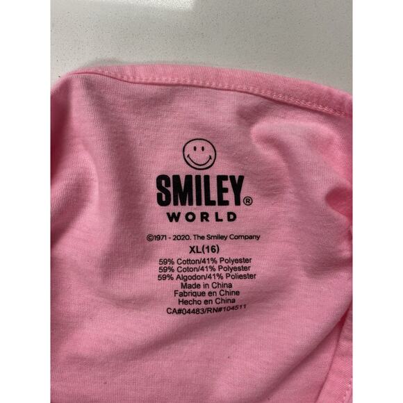Girls Smiley World Pink Tie-Dye Twist front Shirt Short Sleeve Size XL(16) Faces - Picture 3 of 7